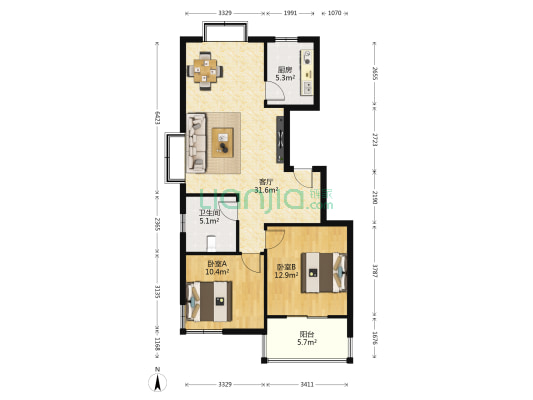 香江花园 2室1厅1卫 93平方