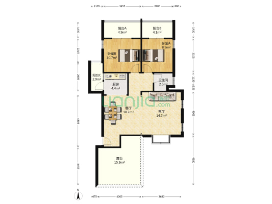 凯旋花园南区 2室2厅1卫 79平方