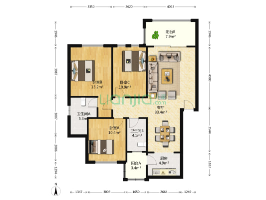 梧桐墅 3室1厅2卫 118平方