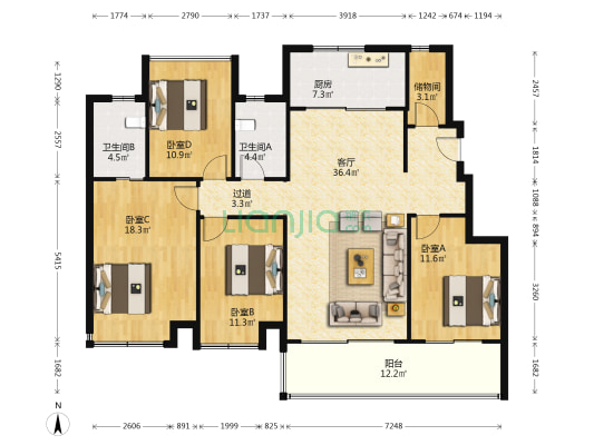 江望晴雨里 4室1厅2卫 143平方