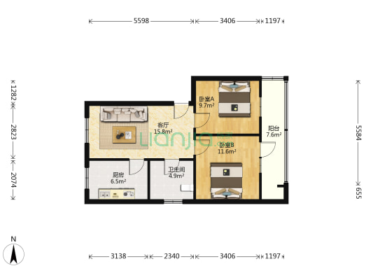 消防家属院 2室1厅1卫 65平方