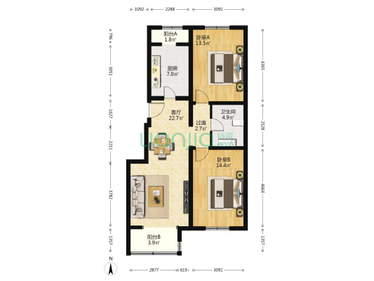 观林阁 2室1厅1卫 97平方