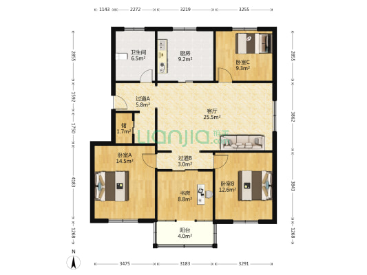 银河新村 4室1厅1卫 122平方
