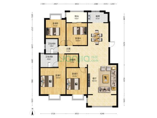 长水航城凌云里 4室1厅2卫 140平方