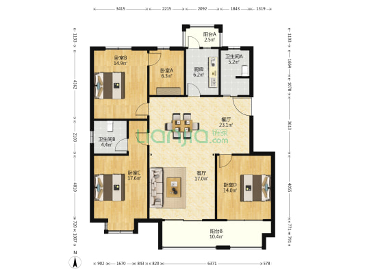 江畔花苑南区 4室2厅2卫 147平方