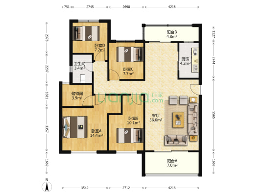 太原碧桂园 4室1厅1卫 150平方