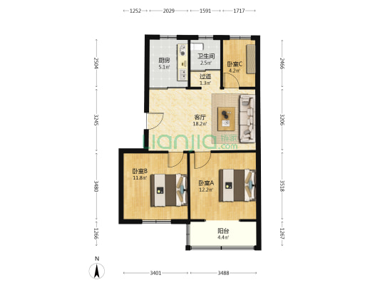 美菱大道115号 3室1厅1卫 74平方