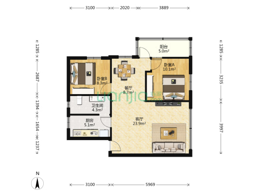油料宿舍 2室2厅1卫 71平方