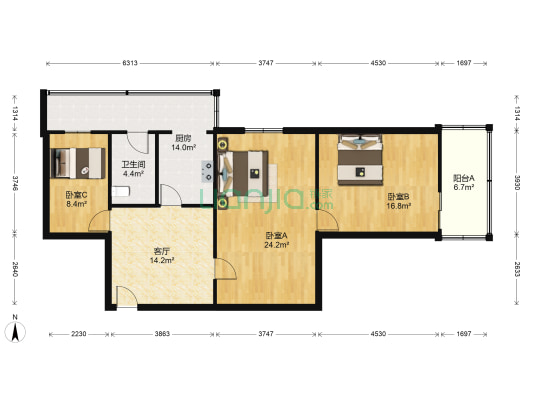 黄山新村 3室1厅1卫 93平方