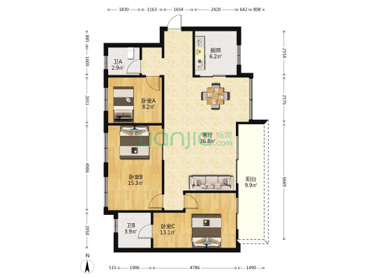 万科·观湖 3室1厅2卫 115平方
