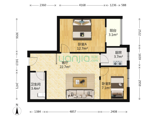 恒大嘉里公馆 2室1厅1卫 74平方