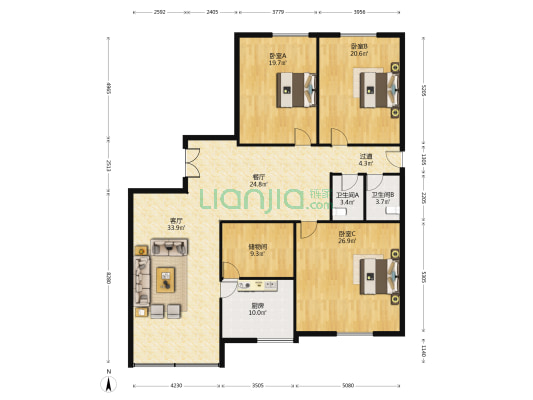 五龙大厦 3室2厅2卫 197平方