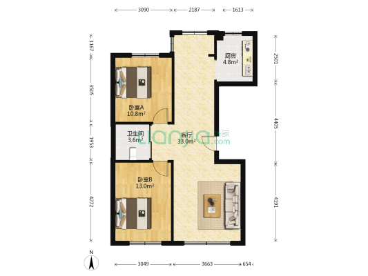 观塘A区 2室1厅1卫 90平方