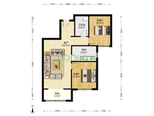 孔雀城英国宫1期 2室1厅1卫 89平方