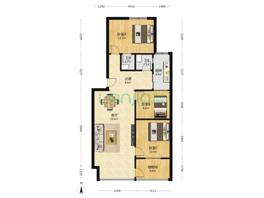 瑞祥综合楼 3室1厅2卫 92平方