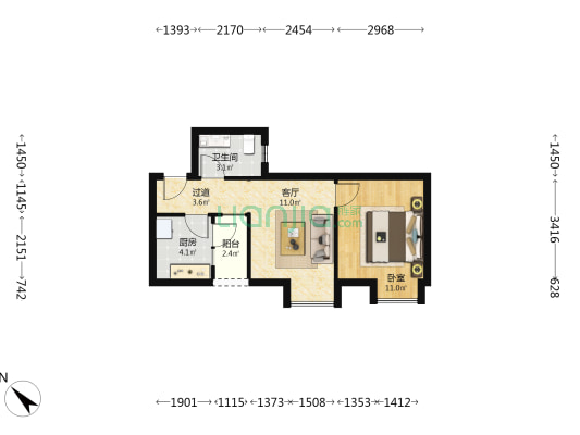 黎明新村四期B区 1室1厅1卫 44平方