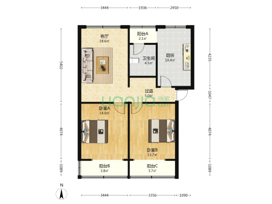 大北街133号 2室1厅1卫 63平方