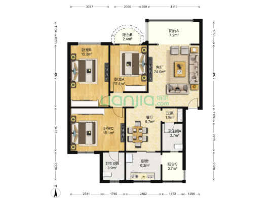 锦苑小区 3室2厅2卫 121平方