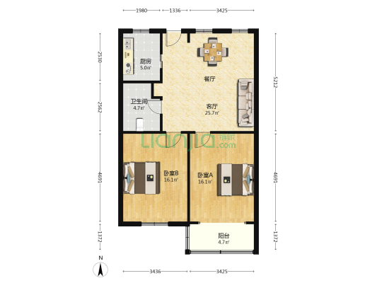 海影大厦 2室1厅1卫 97平方