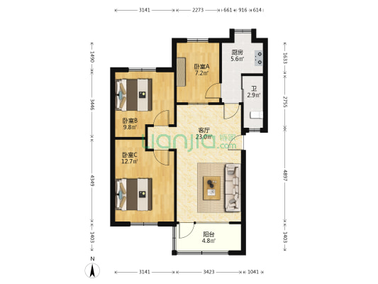 湖南省建筑设计院 3室1厅1卫 79平方