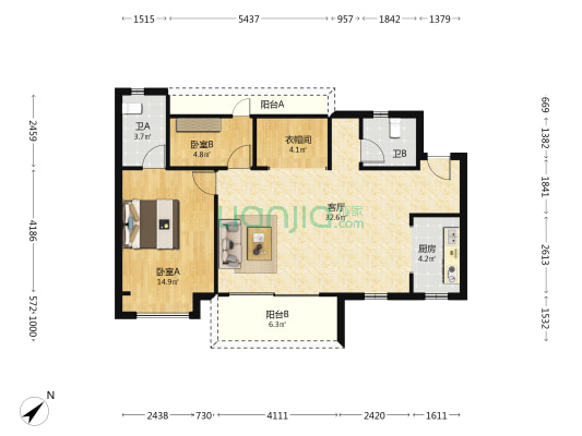 敏捷翰林府 2室1厅2卫 99平方