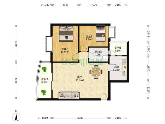 桂景花城 2室1厅1卫 91平方