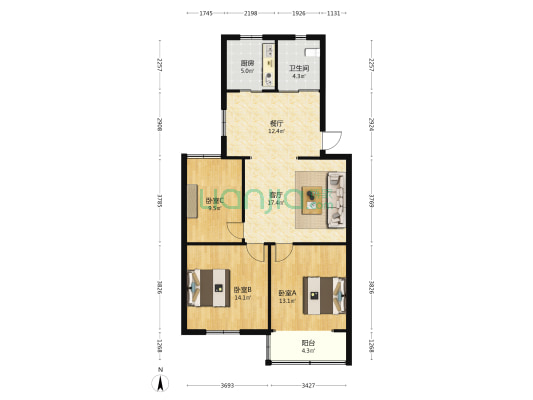 金箔路667号 3室2厅1卫 99平方