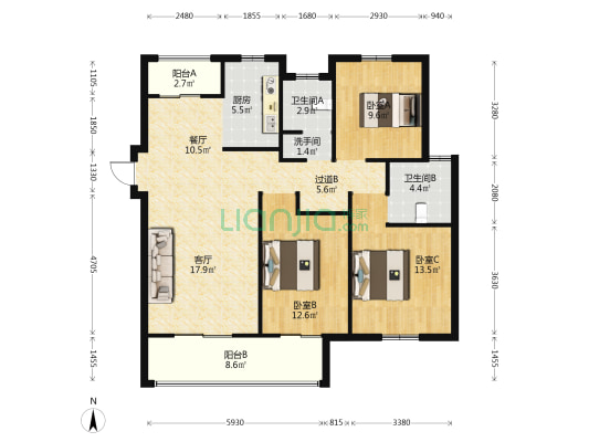 兴忠悦龙台 3室2厅3卫 125平方