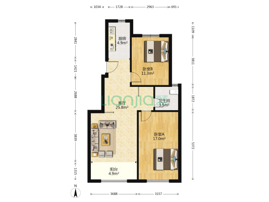 城明别苑 2室1厅1卫 88平方