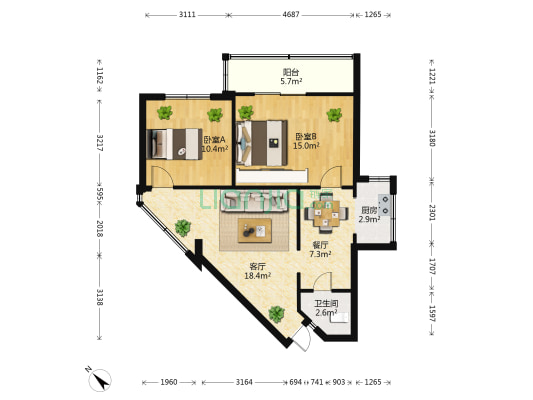 西华小区春怡里 2室2厅1卫 74平方
