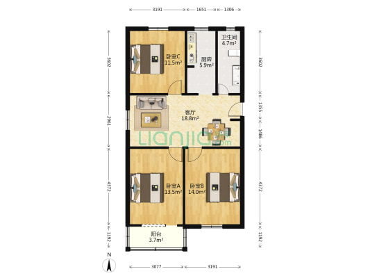 中山西路911弄 3室1厅1卫 91平方