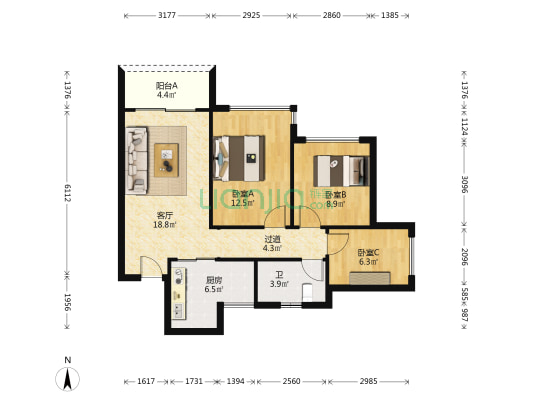 招商曦岸 3室1厅1卫 82平方