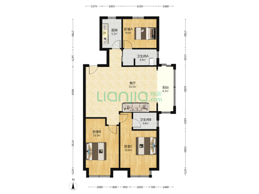明润家园 3室1厅2卫 130平方