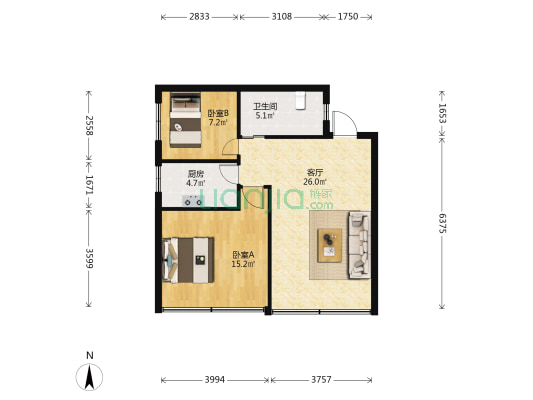桂花园六七八栋院落 2室1厅1卫 66平方