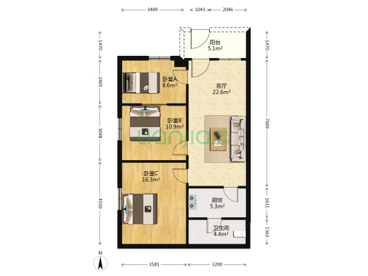 富多来花园一区 3室1厅1卫 93平方