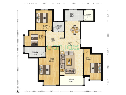 泰宏建业国际城10号院 4室1厅2卫 149平方
