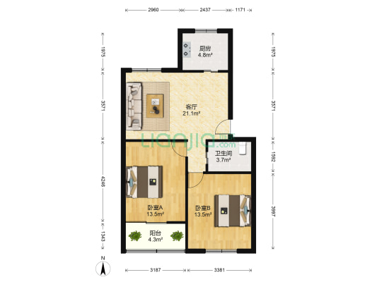 庆安苑 2室1厅1卫 76平方