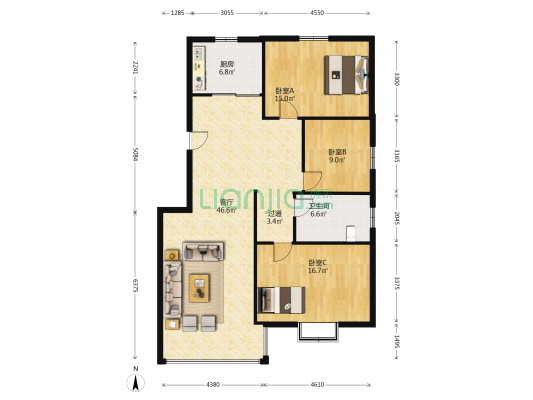 古井路3号院 3室1厅1卫 125平方