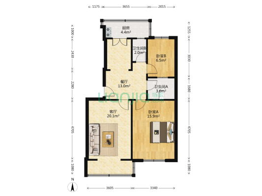 省政府王村统建宿舍 2室2厅2卫 75平方
