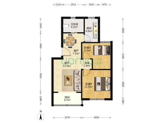永和东村 2室2厅1卫 69平方
