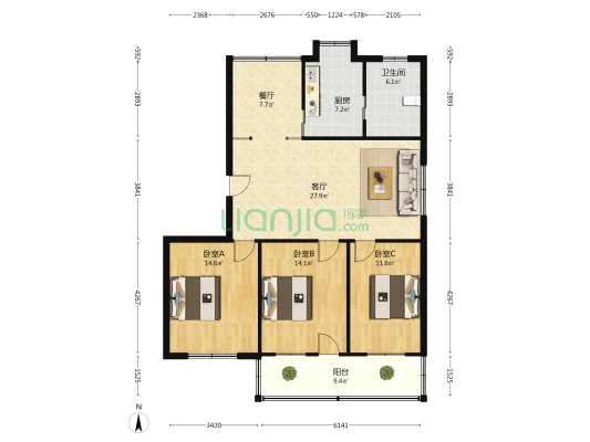 向阳路480号 3室2厅1卫 125平方