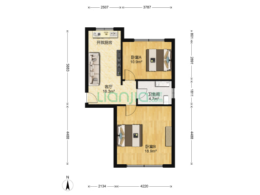 庙上小区 2室1厅1卫 68平方