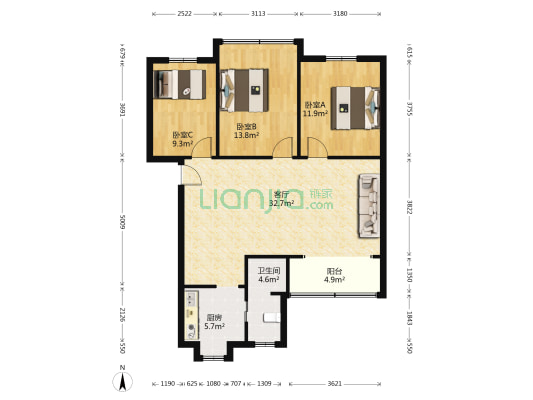 柑桔研究所宿舍 3室1厅1卫 95平方