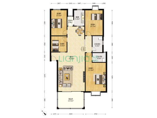 兰溪花园 4室1厅2卫 161平方