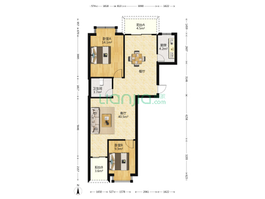 怡馨苑 2室1厅1卫 92平方