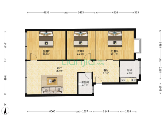 中山大道739号 3室2厅1卫 111平方