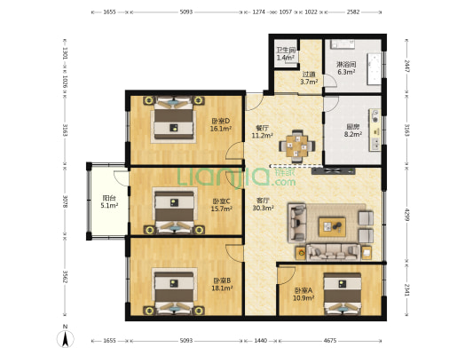 演武路86号 4室2厅2卫 151平方