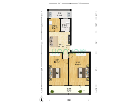 生产资料公司1号院 2室1厅1卫 83平方