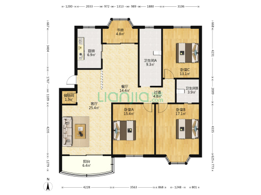風和苑 4室2厅2卫 144平方