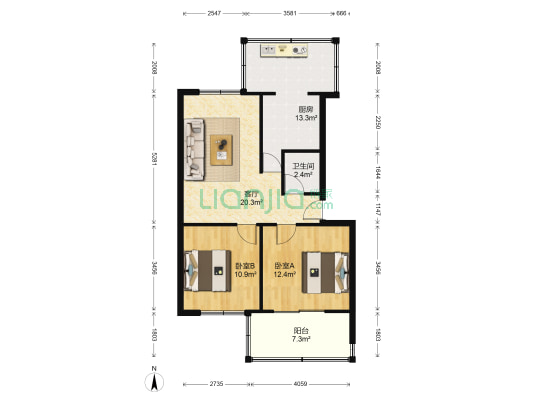 省测绘局宿舍 2室1厅1卫 71平方